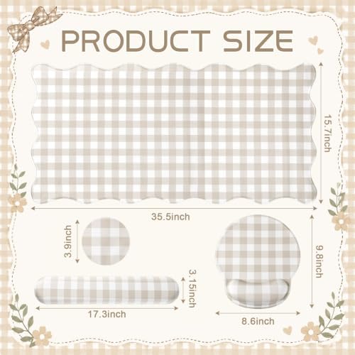 Sabary Gingham Desk Mat Scalloped Beige, 35.4 x 15.7 Inch - Image 2