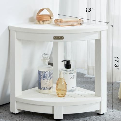 KaimuBench Corner Shower Stool for Inside Shower Waterproof, Poly Lumber Bathroom Shower Corner Bench Seat, Plastic Shower Chair Seat, Shower Shaving Foot Rest with Adjustable Feet, Non-Slip, White - Image 3