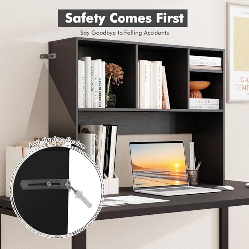 LDAILY Desktop Bookshelf, 2-Tier Office Desk Shelf Organizer Desk Hutch with 4 Shelves, 37’’L Wood Storage Rack Display Shelf for Computer Desk, Office, College Dorm, Bedroom (Black) - Image 6