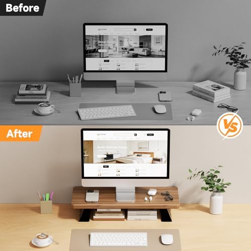 Monitor Stand - 24 Inch Wood Monitor Stand Riser, 220 Pounds Load Capacity Desk Monitor Riser for Laptop/PC/Printer, Desktop Stands Organizer for Home Office - Image 6