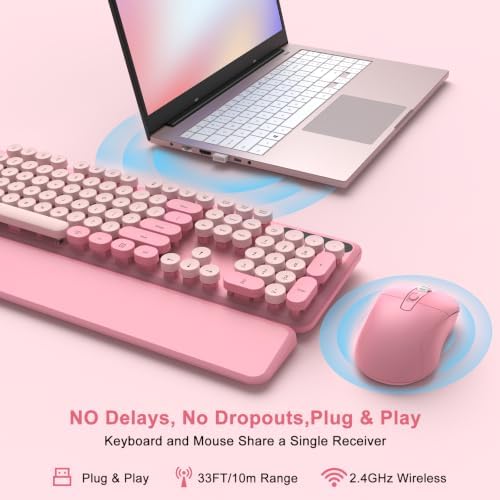 Pink Wireless Keyboard and Mouse Combo, Magnetic Wrist Rest, Round Keycap - Image 6