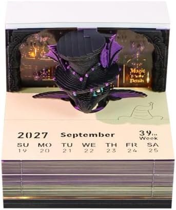 3D Calendar 2027, Tear-Away Desk Calendar, Paper Art Memo Pad, LED Light (Little Divine Dragon) - Image 2
