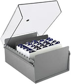 Acrimet 5 X 8 Card File Holder Organizer Box Metal Base Heavy Duty (AZ Index Cards and Divider Included) (Gray Color with Clear Crystal Plastic Lid Cover) by Organizingyourlife