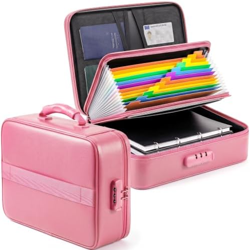 Fireproof Document Box with Lock, 16-Pocket File Organizer, Pink by Unknown