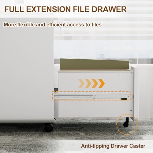 3 Drawer Mobile File Cabinet with Lock and 4 Keys, Small Vertical Metal Rolling Filing Cabinet Under Desk for Home Office Organizer Letters/Legal/A4 Hanging File Folders - Image 5