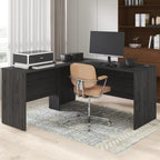 Furinno Roger 60 Inch L-Shaped Office Desk, Executive Desk with Reversible Desk Return, Modesty Panel, Desk Cord Grommet, Scratchproof, for Home Office, Coastal Grey - Image 2