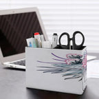 PU Leather Multi-Compartment Pen Holder Desktop Organizer Pencil Cup Storage Caddy for Office Home Supplies Hand Drawn Vector Illustration Fashion Bouquet of Flowers Leaves And Blossom Floral Design - Image 5
