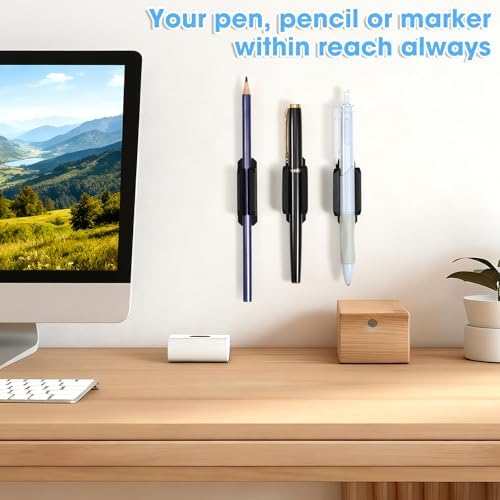 VZZNN 80 Pack Adhesive Pencil Holders for Desk - Reusable Silicone Pen Grips for Desk Organization, Wall, Clipboard, Office & Teacher Supplies with Strong Sticky Pads - Image 3