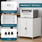 Large Printer Stand with Storage and Lock, 3D Heavy-Duty Printer Cabinet, Printer Table for Home Office with Doors and Adjustable Shelves, for Office Copier and Fax Machine, White - Image 6