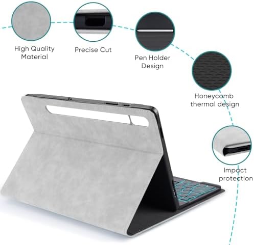 Keyboard Case for Samsung Galaxy Tab S10 Lite/S10 FE/S9 FE 5G 10.9"/S9,Mouse and 7 Color Backlit Keyboard,Pencil Holder, Magnetic Detachable,Premium PU Leather Cover with Auto Sleep/Wake,Gray+Mouse - Image 4