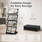 Foldable Magazine Display Racks, 4 Pockets Brochure Display Rack with Wheels, Brochure Catalog Display Stand for Living Room, Hotel, Trade Show, Exhibition, Office - Image 2