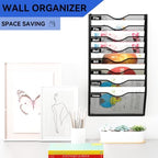 8 Pockets Hanging Wall File Organizer Mail Holder, Wall Mounted Paper Document Folder Holder, Clipboard Storage Organization Magazine Rack, Black - Image 2
