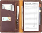 Server Book Organizer with Zipper Pocket, Genuine Leather Restaurant Guest Check Presenters Card Holder for Waitress, Waiter Accessories Fit Server Apron - Brown by Robrasim