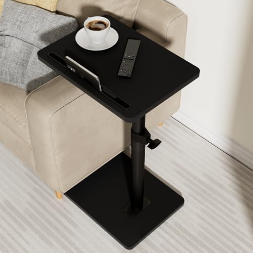 YUHFERA Sofa Armrest Tray Table for Couch - 360° Swivel Height Adjustable End for Small Spaces, Snack Side Table for Bed or Chair with Phone & Tablet Slot (Black,Standard) by YUHFERA