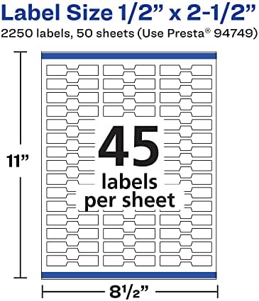 Avery® Matte White Barbell Labels, Sure Feed® Technology, 0.5" x 2.5", 2,250 White Labels, Permanent Adhesive, Laser/Inkjet Printable - Image 4