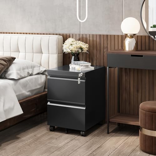 Fesbos 2 Drawers Vertical File Cabinet - Fully Assembled Black Under Desk Mobile Filling Cabinet Small Lockable Home Office File Cabinets for A4/Letter/Legal Size - Image 4
