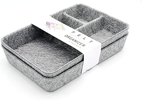 Welaxy Junk Drawer Organizer bin 4 Compartments Office Organizers Bins Felt Trays Drawers 2 dividers Multi-Purpose Storage (Grayx2) by Welaxy