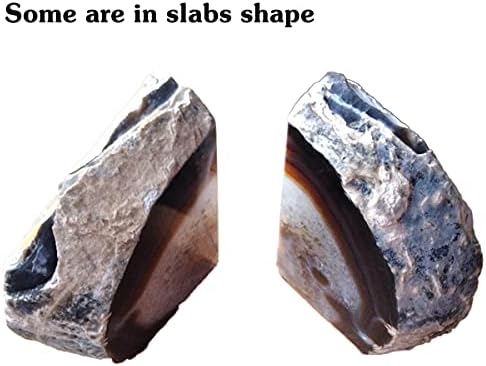 AMOYSTONE Geode Bookends Agate Shelve Decor Crystal Book Ends for Heavy Books Nature Brown with Rubber Bumper(1 Pair, 3-4 LBS) - Image 4