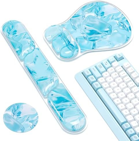 Ospelelf Mouse Pad with Wrist Rest Set Gel Ergonomic Keyboard Wrist Support Anti-Slip Rubber Bottom Office Women Desk Accessories for Computer, Laptop and Gaming, Ice Blue by OspelelfOfficeSupplies