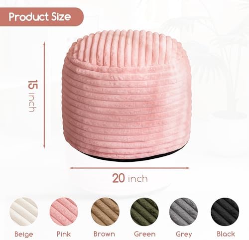 HIGOGOGO Round Stuffed Pouf Ottoman, Stripe Faux Fur Poufs with Foam Chunk Filling, Furry and Fluffy Pouf Foot Stool Storage Ottoman, 20 X 15 Floor Poufs Foot Rest for Living Room, Pink - Image 2