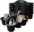 6 Pack Classroom Caddy Organizer with Handle Black Plastic Table Caddy 6 Compartments Storage Cup Holder for School Supplies Art Crafts Crayons Pencils Stackable Desk Caddy for Office Home by JEChrochen