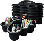 6 Pack Classroom Caddy Organizer with Handle Black Plastic Table Caddy 6 Compartments Storage Cup Holder for School Supplies Art Crafts Crayons Pencils Stackable Desk Caddy for Office Home by JEChrochen