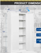 Fesbos Metal Storage Cabinet-72” Tall Steel File Cabinets with Lockable Doors and Adjustable Shelves-White Steel Storage Cabinet for Kitchen, Office, Garage - Image 3