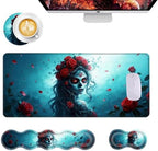 Mouse Pad,Large Desk Mat Set, 4in1 XL Mousepad + Keyboard Wrist Rest+Mouse Wrist Rest+Coaster with Ergonomic Desk Pad for Home Office Table Computer Cover -Woman with Skull Face by Unknown