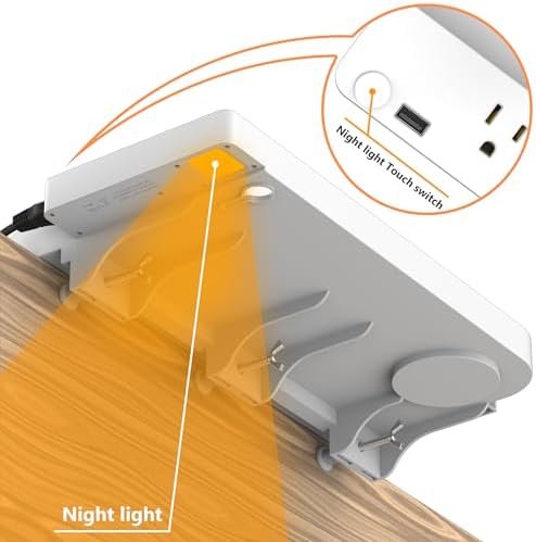 Hiree Bedside Shelf for Dorm Bunk Bed with USB Charging Port and 2 AC Outlets, Bedside Caddy, Bunk Bed Extender, Attachable Bedside Table, College Dorm Essential Clip On Bedside Tray, Plus Size, White - Image 5