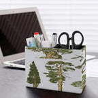 PU Leather Multi-Compartment Pen Holder Desktop Organizer Pencil Cup Storage Caddy for Office Home Supplies Hand Drawn Trees Pine Olive Olive Cypress Forest Growth Outdoor Ecology - Image 5