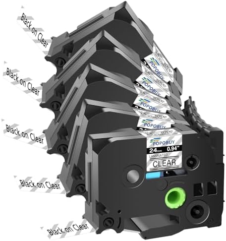 TZ TZe 24mm 0.94 Laminated Clear Tape Compatible for Brother P-Touch TZ151 TZ-151 TZe-151 TZe151 1 Inch Label Tape for PT-D600 D610BT P710BT Label Maker, 5 Pack Black on Clear by POPOBUY