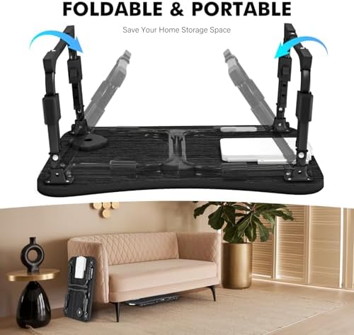 Lap Desk for Bed Adjustable Height, Foldable Bed Table with Storage Drawer, Tablet Slot & Cup Holder, Portable Laptop Stand for Bed & Sofa, Bed Desk for Adults & Kids, Black - Image 7