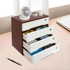 Wooden Desk Organizer with Lockable Drawers, 4-Tier Countertop Storage Cabinet File Cabinet Jewelry Organizer Home Office Supplies Organization Unit (Walnut&White-4 Lock) - Image 4