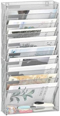 EasyPAG Wall File Holder 10 Tier Mesh Hanging Folder Organizer with Flat Tray Wall Mounted Mail Organizer Magazine Paper Desk Shelf with Nametag Label for Office Home School, Silver by EasyPAG