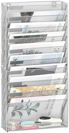 EasyPAG Wall File Holder 10 Tier Mesh Hanging Folder Organizer with Flat Tray Wall Mounted Mail Organizer Magazine Paper Desk Shelf with Nametag Label for Office Home School, Silver by EasyPAG