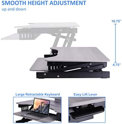 Rocelco 32" Height Adjustable Standing Desk Converter with Anti Fatigue Mat Bundle - Slide Out Retractable Keyboard Tray - Sit Stand Up Dual Monitor Riser - Computer Workstation - Gray (R ADRG-MAFM) - Image 2