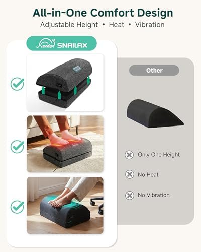 Snailax Heated Foot Rest Under Desk at Work, Ergonomic Vibration Foot Stool - Image 6