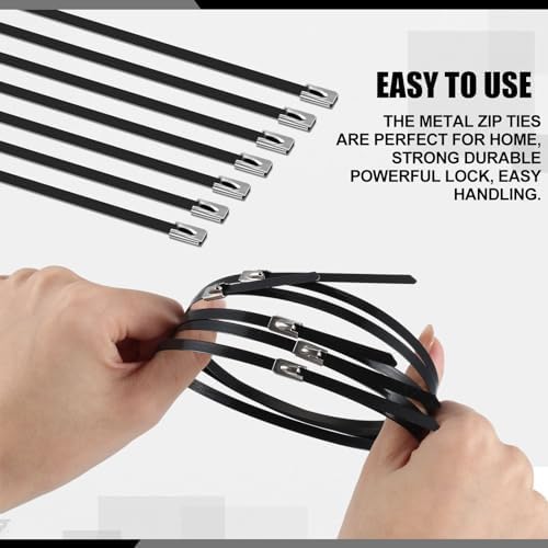 Pelopy Black 304 Stainless Steel Zip Ties(500 Pcs,6", 10", 14") - Image 3