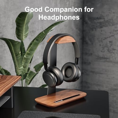 UPERGO Walnut Headphone Stand, Wood Headset Holder with Storage for Desk - Image 2