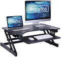Rocelco 32" Height Adjustable Standing Desk Converter - Slide Out Retractable Keyboard Tray - Sit Stand Up Double Monitor Riser - Dual Piston Lift Assist Tabletop Computer Workstation - Black (R ADRB) by Rocelco