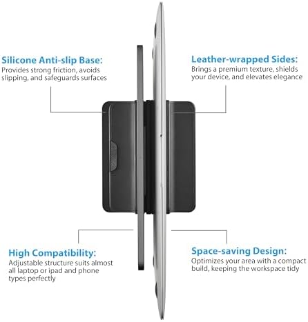 Dual Vertical Laptop Stand, 3 in 1 Upright Desktop Stand Holder with Adjustable Dock (Up to 17.3''), Leather Laptop Rack Storage Desk Organizer for Phone, Tablet, MacBook/HP/Dell/Chrome Book (Black) - Image 2