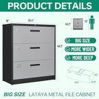 Letaya File Cabinet with Lock-Lateral 3 Drawer Metal Filing Cabinets-Organization Storage for Home Office-Hanging Letter/Legal/F4/A4 Size (Grey Black) - Image 3