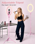 UBeesize 12'' LED Ring Light with 62'' Tripod Stand, Selfie Ring Light for Video Recording, Live Streaming, TikTok & YouTube, Compatible with iPhone & Android (Pink), (Pack of 5) - Image 5