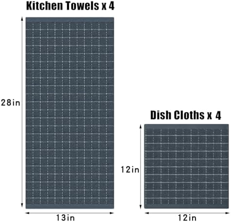 Homaxy Cotton Terry Kitchen Towels and Dishcloths Set of 8, Dark Grey - Image 4
