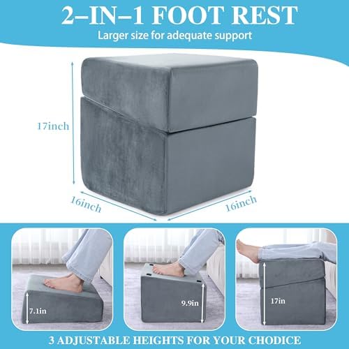 Under Desk Foot Rest, ROYALAY Ergonomic Office Footrest with 3 Adjustable Heights, High-Density Memory Foam Leg Rest for Home, Travel, Airplane with Washable Cover - Image 3