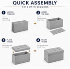 ALASDO 30 Inch Folding Storage Ottoman Bench with Hidden Storage, Velvet Storage Ottoman Foot Rest Stool, End of Bed Bench for Bedroom, Living Room, Entryway and Closet, Dark Gray - Image 4