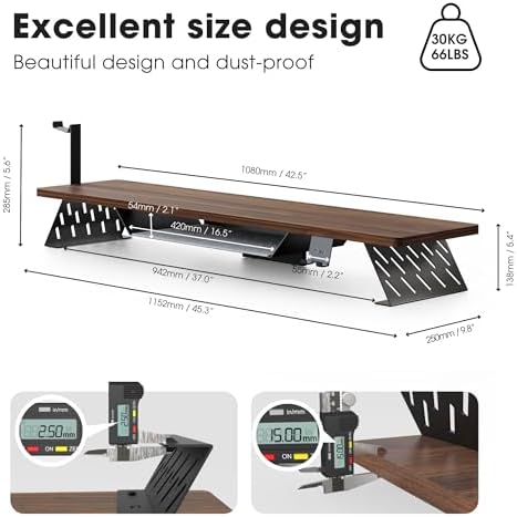 Fenge Dual Monitor Stand, Wooden Desk Shelf with Headphone & Phone Holder - Image 4