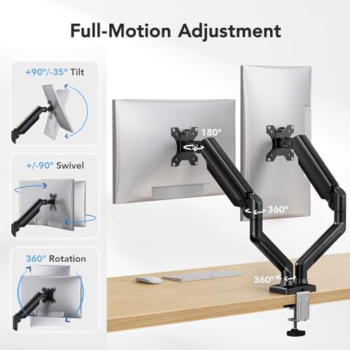 HUANUO Dual Monitor Mount for 2 Monitors up to 30 inches, Each Arm Holds Max 22lbs, Dual Monitor Stand with Advanced System, Height-Adjustable/Tilt/Swivel/Rotate, VESA Standard 75mm or 100mm - Image 3