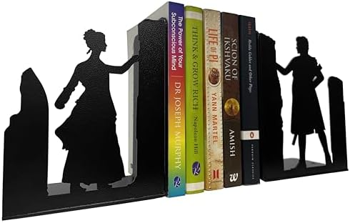 Decorative Couple Bookends, Metal, Unique, Non Skid - 7 Inch Tall for Home/Office Decor - Image 3