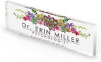 Artblox Office Personalized Name Plate for Desk with Business Card Holder On Clear Acrylic Glass Succulents Flowers Design Custom Desk Name Plate with Your Name and Credentials Customized Gift - Image 5